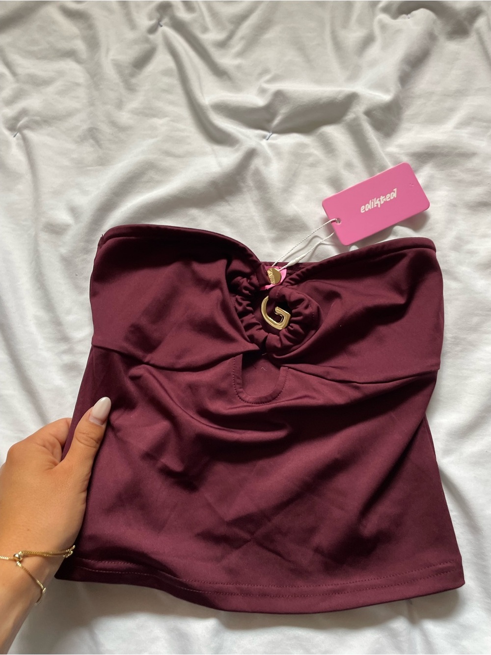 Edikted Burgundy Strapless Cutout Tank - Picture 5 of 5